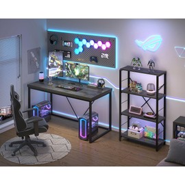 EXCEFUR Modern Computer Desk, Small Home Office Desk, Wood and Metal Writing Study Table Workstation for Bedroom Living Room, Rustic Grey, 47 inch