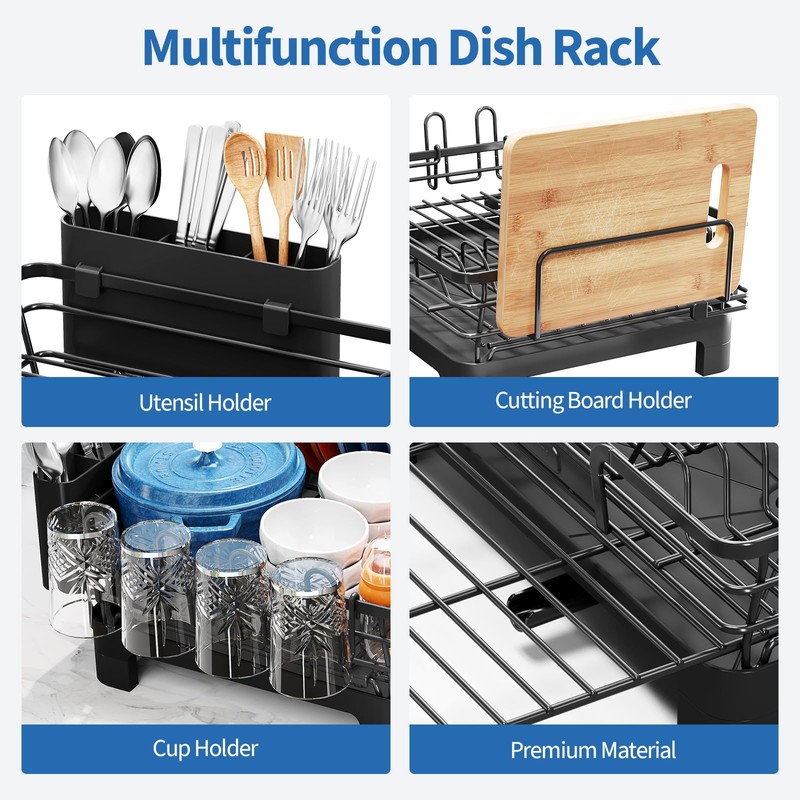 TOOLF Extendable Dish Drying Rack, 2 in 1 Multifunction Dish