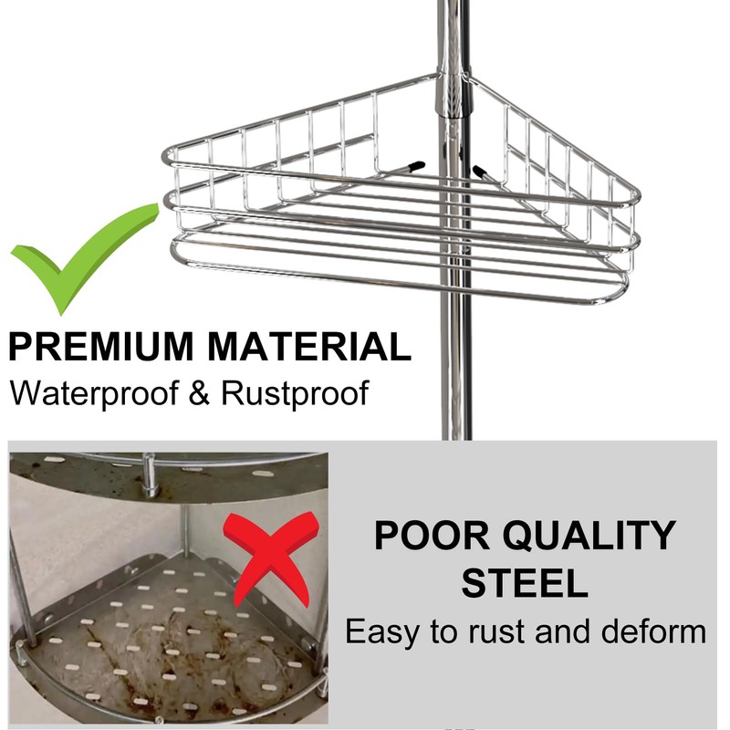 Takywep Corner Shower Caddy Tension Pole, 4-Tier Rustproof Bathroom Shelves