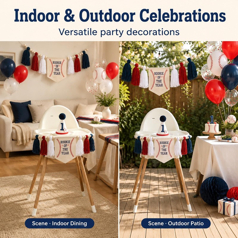 Rookie of the Year First Birthday Baseball High Chair Banner