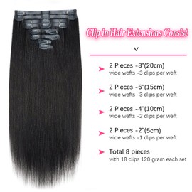 Mihugass Seamless PU Yaki Straight Clip in Hair Extensions Real Human Hair For Women Invisible Yaki Straight Clip ins (12inch,#1B)