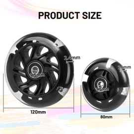 DBREAKS Luminous Stunt Scooter Wheels, Pack of 4 LED Light Wheels, 80 mm + 120 mm LED Scooter Replacement Wheels with ABEC, 9 Ball Bearings, Hardness 88A, Suitable for All Types of Scooters (Black)