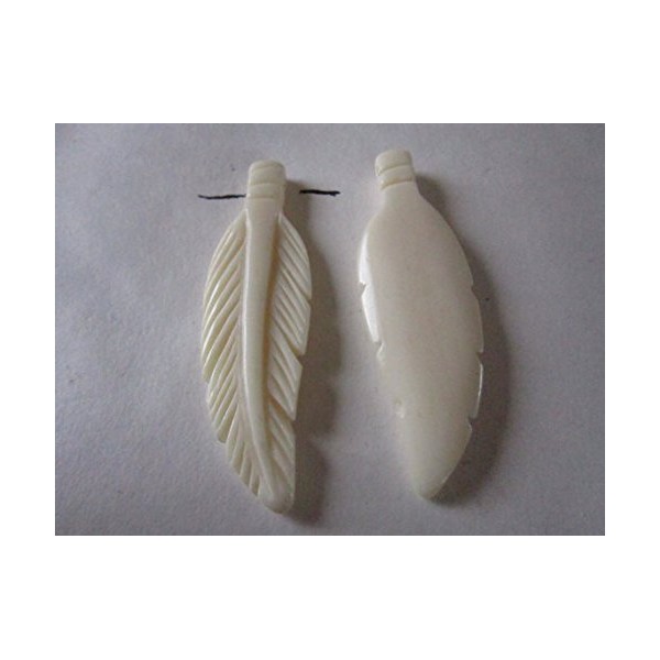Biker Bettys 10 Carved BONE FEATHERS 2 3/4 Pendants Charms