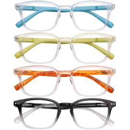 AQWANO Clear Reading Glasses for Women Men 1.5 Blue Light Blocking, Square Frames Lightweight Computer Readers Cheaters with Spring Hinge Anti Eyestain/Glare, 1.5