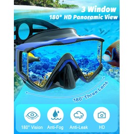 Zeligerstar Snorkel Set Adults, 3 Window Panoramic View Snorkel Mask Anti-Fog, Leak-Proof Snorkeling Mask with Mesh Bag, Dry Top Mask and Snorkel Set for Adult and Teens (Black)