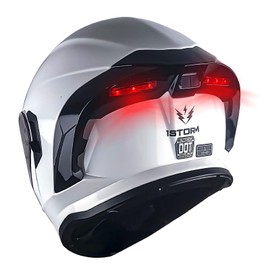 1Storm New Motorcycle Bike Modular Full Face Helmet Dual Visor Sun Shield with Rechargeable LED Tail Light: LED-X90 Glossy White