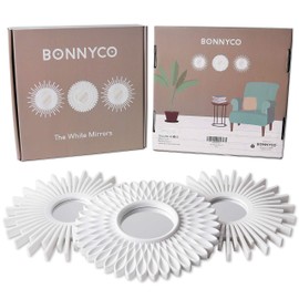 BONNYCO Wall Mirrors Pack of 3 Round White Mirrors for Home Decor, Bedroom & Room | Espejos Decorativos de Pared Sala Dormitorio | Circle Wall Decor Minimalist Vintage & Chic, Gifts for Women Mums