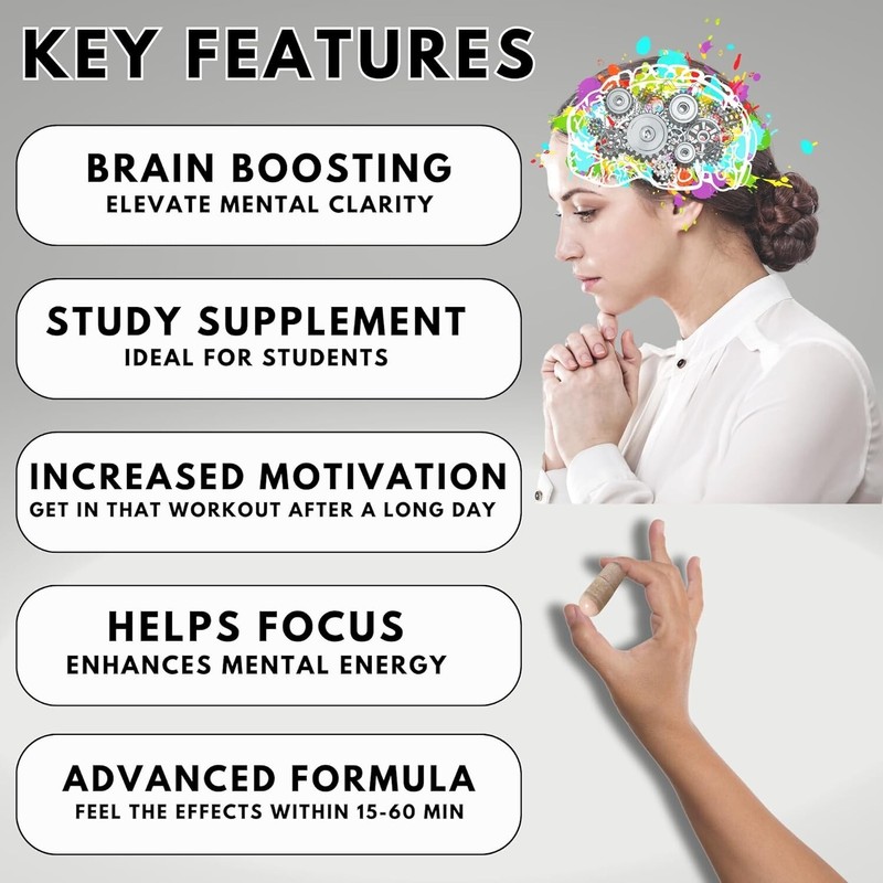 Focus Pep Addrell Energy Stimulant Pills- Natural Study Supplements Alternative