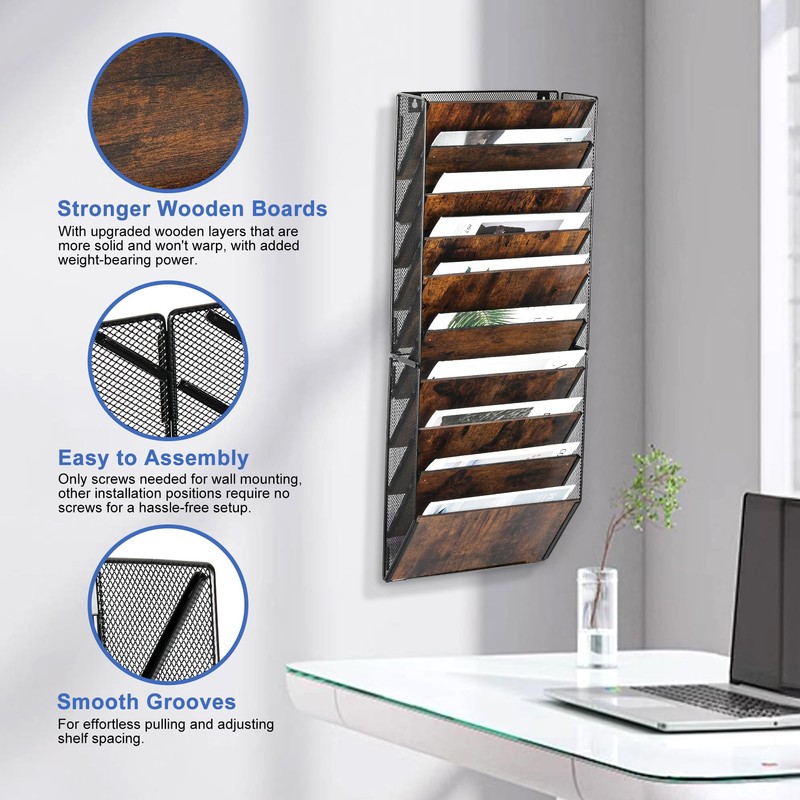 Solinxe 10-Pocket Wall File Organizer, Wood Mail Organizer Wall Mounted