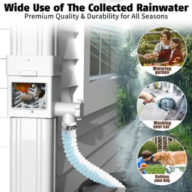 Anivia Rainwater Collection System, Downspout Diverter Fits for 2x3 or 3x4 Inch Standard Downspouts, Rain Barrel Diverter Kit with Adjustable Valve and Filter. 5ft Hose - White