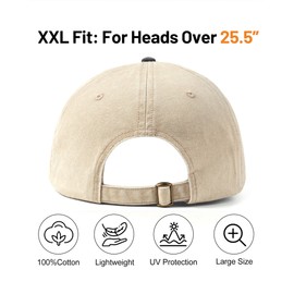 Zylioo XL/XXL Vintage Baseball Cap for Large Head Pigment Baseball Cap Washed Cotton Used Look Baseball Cap Washable Cap, beige/black, XL - XXL