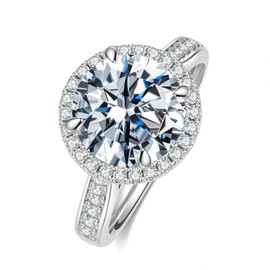 Elio Passero Round Sparkle Moissanite Engagement Rings for Women 925 Sterling Silver with 18K White Gold Plated D Color VVS1 Clarity Engagement Moissanite Ring 4CT Size 8