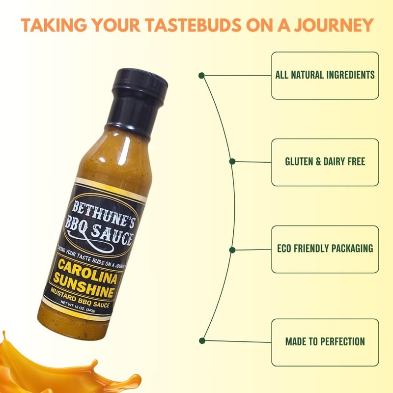 Bethune's BBQ Sauce Carolina Sunshine Mustard BBQ Sauce 12 oz