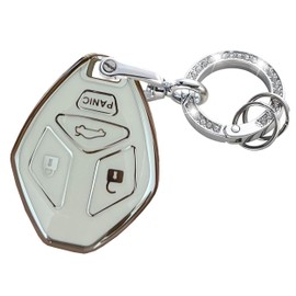 TAPAYICA for Mitsubishi Key Fob Shell Keyless Remote Key with Keychain Fit for Mitsubishi Eclipse / Galant / Lancer (4 Buttons White-Silver)