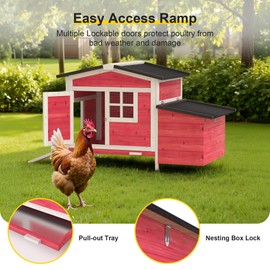 GOJOOASIS Chicken Coop for 2 Chickens Outdoor Rabbit Hutch Chicken House Cage with Ramp & Nesting Box for Small Animals (Red)