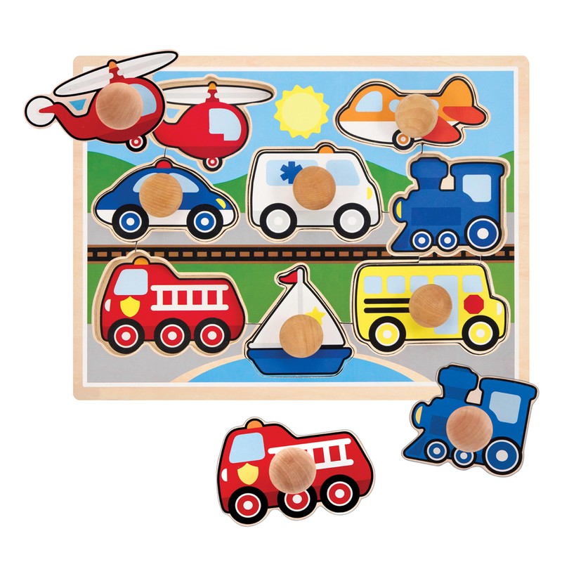 Melissa & Doug Vehicle Jumbo Knob Puzzle, Wooden Peg Puzzle