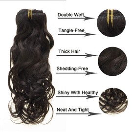 Anrosa Clips in Natural Wave Curly 7 Pieces 120Gram Human Hair Extensions 22Inch Long Hair Natural Black Color 120gram Brazilian African American Hair Extensions #1B Off Color 17clips Per Pack
