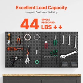 Happybuy Metal Pegboard Panels, 24" x 12", 4 Panels. Heavy-Duty Peg Board Wall Organizer with Accessories. Ideal for Storage in Living Room, Garage, Office, Craft Room, Kitchen and Home. Black