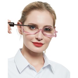 AEZUNI Makeup Reading Glasses for Women Magnifying Flip Down Cosmetic Readers 1.0 1.5 2.0 2.5 3.0 3.5 4.0 5.0 6.0 (Pink,100)