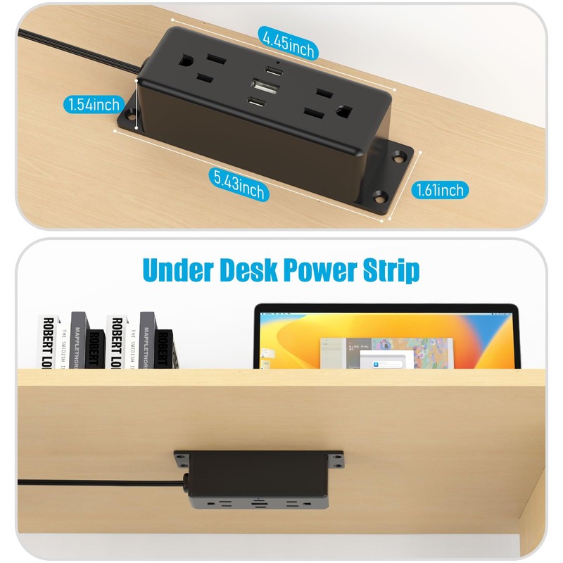 CCCEI Wall Mount Power Strip with USB Ports, Under Desk