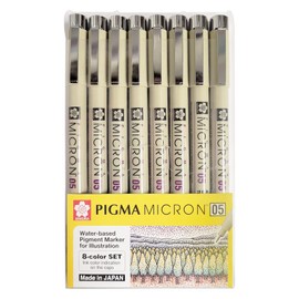 Sakura Cray-Pas Micron Pen Set 05 (.45mm) Micron Pen, 8 Count Micron Pens, Assorted Colors Drawing Pens
