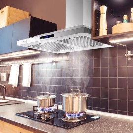 SNDOAS 30" Wall Mount Range Hood 350 CFM 3 Speeds Exhaust Fan Kitchen Over Stove Vented