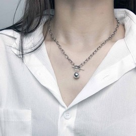 Yheakne Ball Toggle Necklace Choker Silver Ball Pendant Necklace Punk Paperclip Chain Necklace Harmony Ball Necklace Jewelry for Women and Girls Moms Gifts