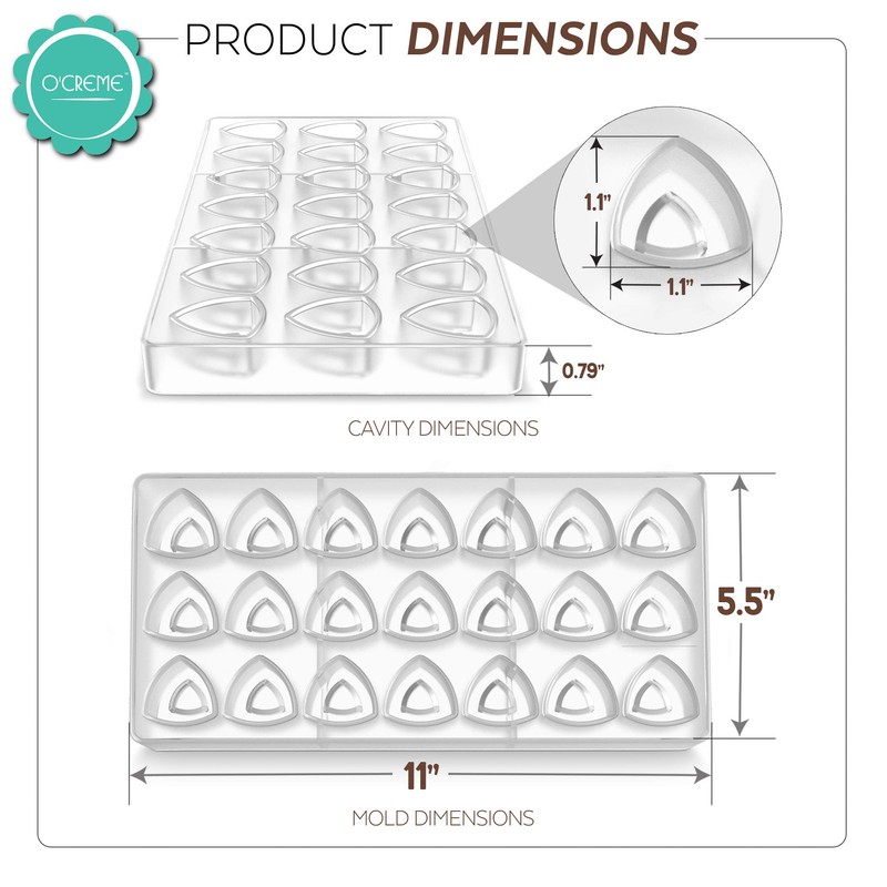 O'Creme Clear Polycarbonate Chocolate Mold Transparent Candy Mould, Convex Triangle