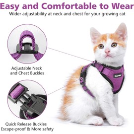 Dooradar Cat Harness and Leash Set, Escape Proof Safe Adjustable Kitten Vest Harnesses for Walking, Easy Control Soft Breathable Mesh Jacket with Reflective Strips for Cats, Purple, M