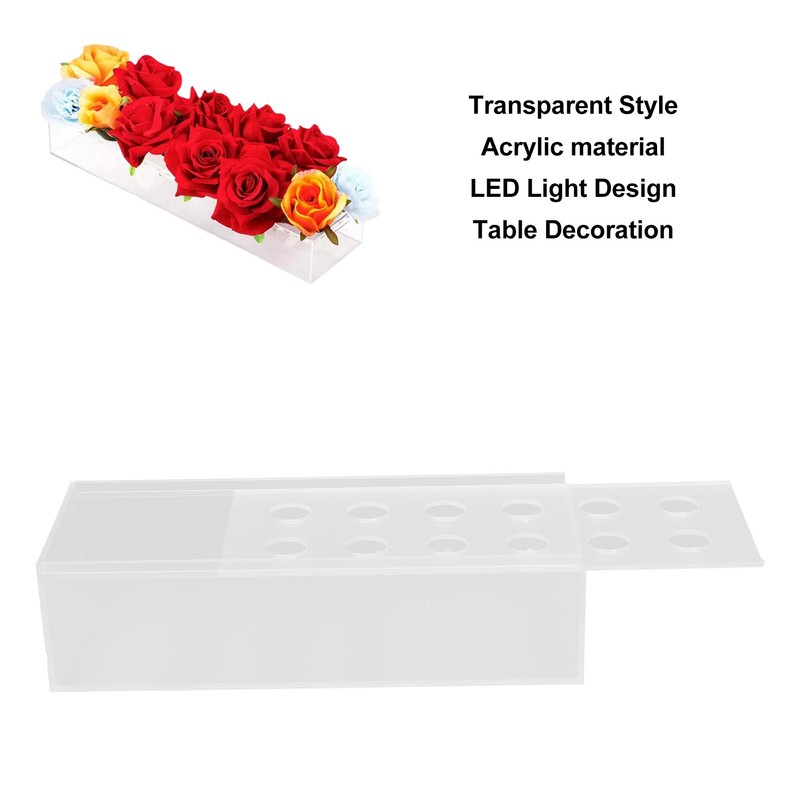 12 Holes Rectangular Flowers Vase With LED Light Clear Acrylic