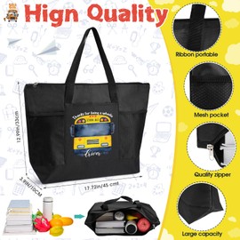Abbylike 5 Pcs Bus Driver Gifts School Bus Driver Appreciation Day Gift Tote Bags with Mesh Pockets Black Tote Bags with Zipper for Work Gifts Week Women for Thanks Bus Driver