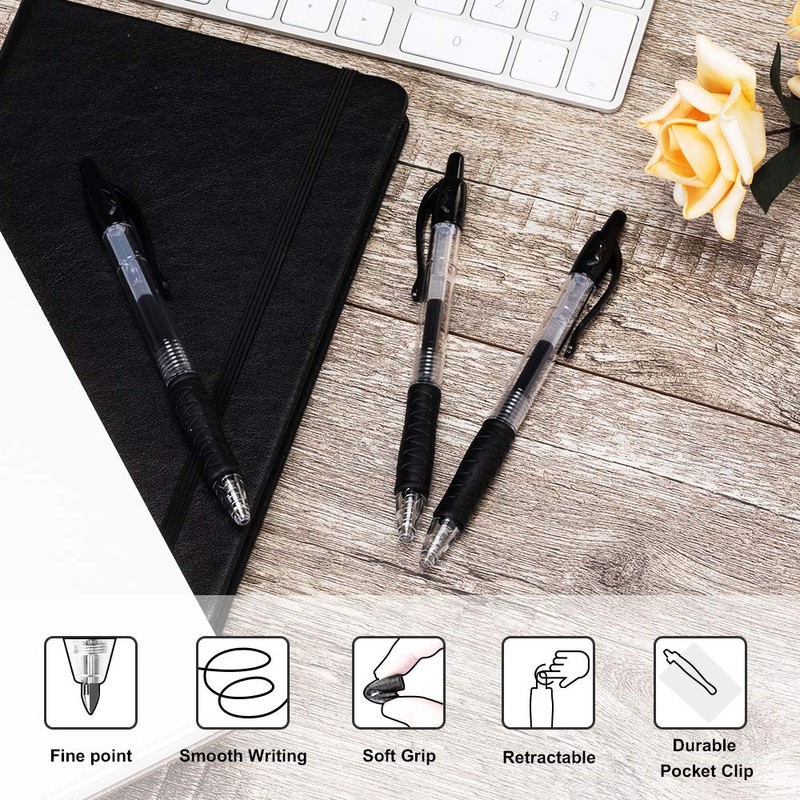 Gel Pens, 0.7mm Retractable Rollerball Pens Black ink Smooth Pens