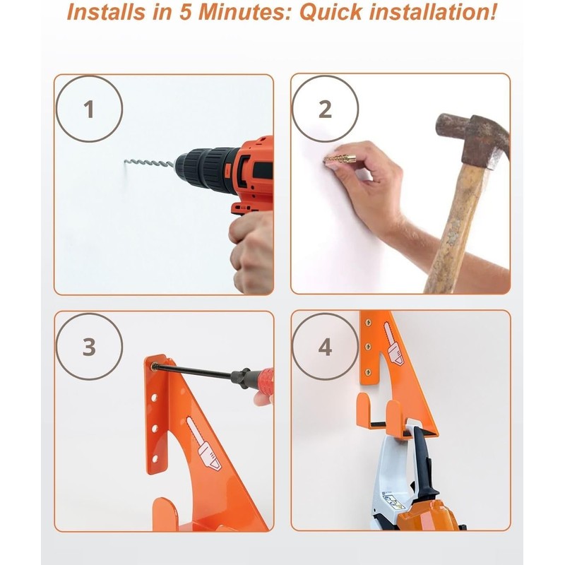 Chainsaw Holder -4 Pack- 180LB Heavy-Duty Alloy Steel Wall Mount