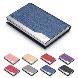 FACATH Business Card Holder - Luxury PU Leather Name Card Holder & Stainless Steel Multi Card Case, Slim Metal Pocket Card Holder Wallet Credit Card ID Case/Holder with Magnetic Shut - Blue