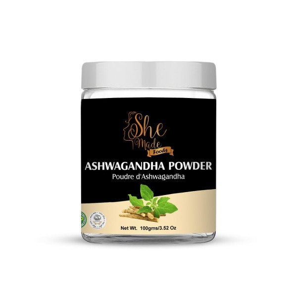 She Made Foods Ashwagandha Powder available in 100g Jar