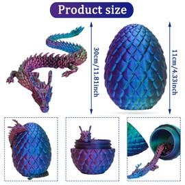 TEOXQPBJ 3D Printed Dragon Egg Easter Mysterious Dragon Toy Realistic Movable Dragon Figures Flexible Joints Home Decoration Desk Toy Tri-Colour