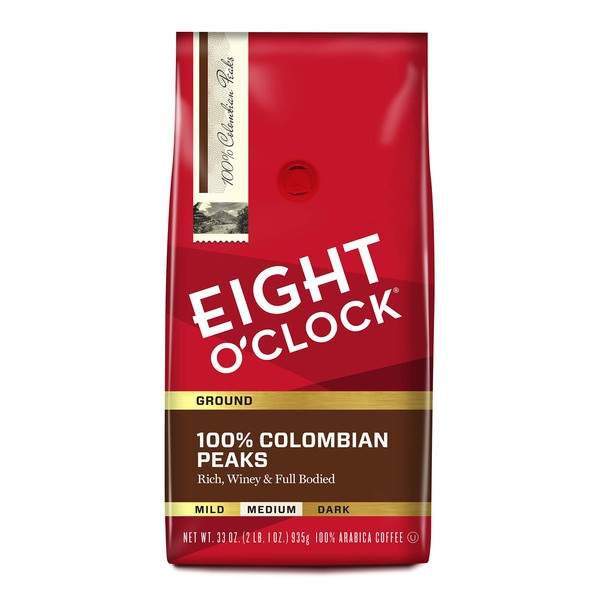Eight O'Clock Coffee 100% Colombian Peaks, Medium Roast, Ground Coffee, 33 Ounce (Pack of 1), 100% Arabica, Kosher Certified