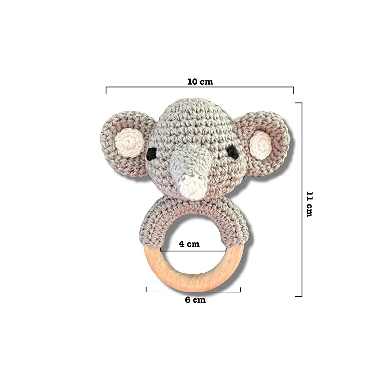 Babyrassel ELEFANT (klein) gehäkelt personalisiert/ohne Personalisierung (Ohne Personalisierung)