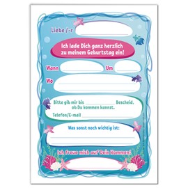 JuNa-Experten 12 Invitations for Children's 6th Birthday Mermaid Invitations for Sixth Birthday Girls