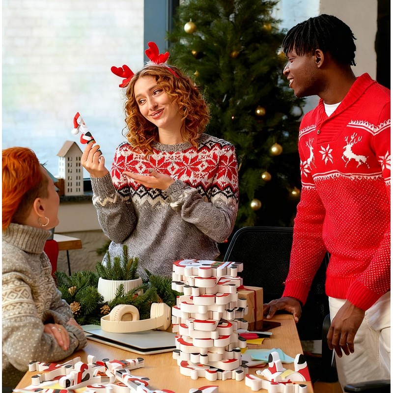 Jenaai 16 Pcs Christmas Santa Wooden Blocks Stacking Game Christmas