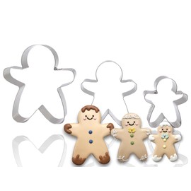 JOKUMO Gingerbread Men Set of 3 Cookie Cutter Set 4” Large Shape Cookie Cutter Mold - 18/0 Stainless Steel