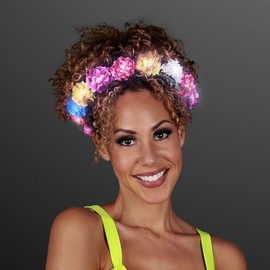Light Up Rainbow Floral Wreath Flower Crown Headband with White LED Lights