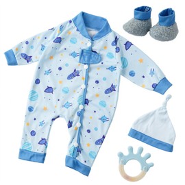 BABESIDE 4 PCS Reborn Baby Doll Clothes Set with Rattle for 17-22 Inch Dolls, Universe Theme Baby Dolls Outfit Accessories Set Boys Girls Doll Clothing, Blue