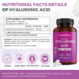 Hyaluronic Acid Capsules 600mg | 120 Vegan Capsules | 500–700 KDA Sodium Hyaluronate | 4 Month Supply | Non-GMO, Vegan-Friendly | Food Supplement