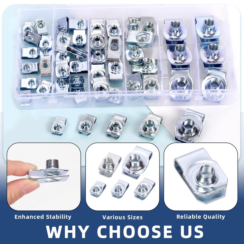 Glarks 50pcs M4 M5 M6 M8 M10 U-Style Clip-On Nuts