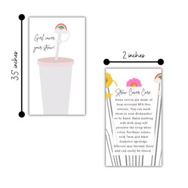 Lashicorn Silicone Straw Cover Display Insert Card | 50 pk, 2x3.5” for Boutique Owners put inside bags Straw Cap Care Instruction Cards