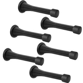6 Pcs Spring Door Stopper, Wall Mounted Spring Doorstop with Low Mounted Black Rubber Bumper Tips