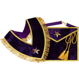 MASONIC OES HAND EMBROIDER WORTHY PATRON/MATRON APRON AND COLLAR - PURPLE VELVET