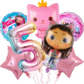 Pack of 7 Cartoon Balloons Birthday Decoration, Pink Foil Balloons Birthday Decoration Girls 3 4 5 Years, Children's Birthday Decoration, Party Decoration Balloons Birthday Decorations