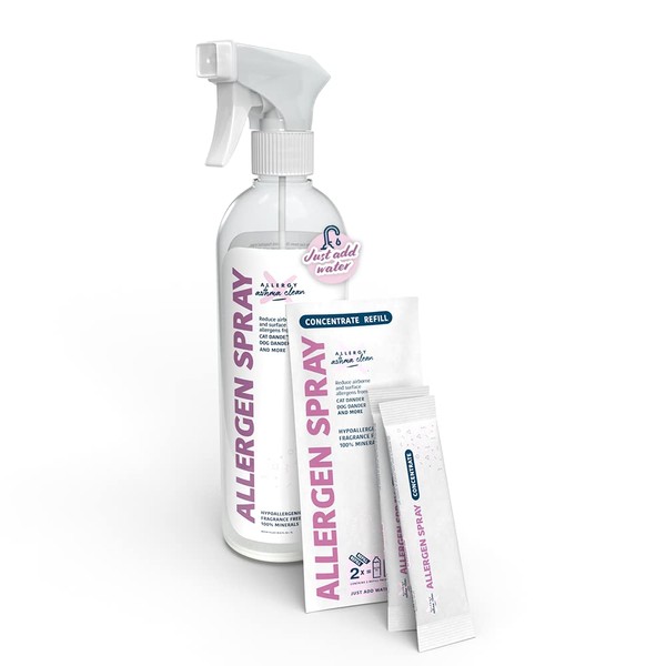 Allergy Asthma Clean Allergen Spray Bundle 33.8oz Bottle + Refill 2 Pack -JUST ADD WATER- (Over 100oz)